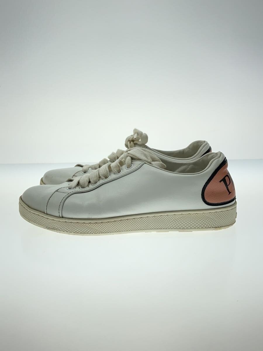 Prada White Leather Logo Print Low Cut Sneakers Size 35.5