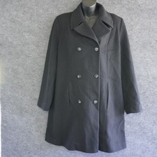 Pendleton Vintage Black Wool Pea Coat Women 10 Double Breasted Trench Made In US