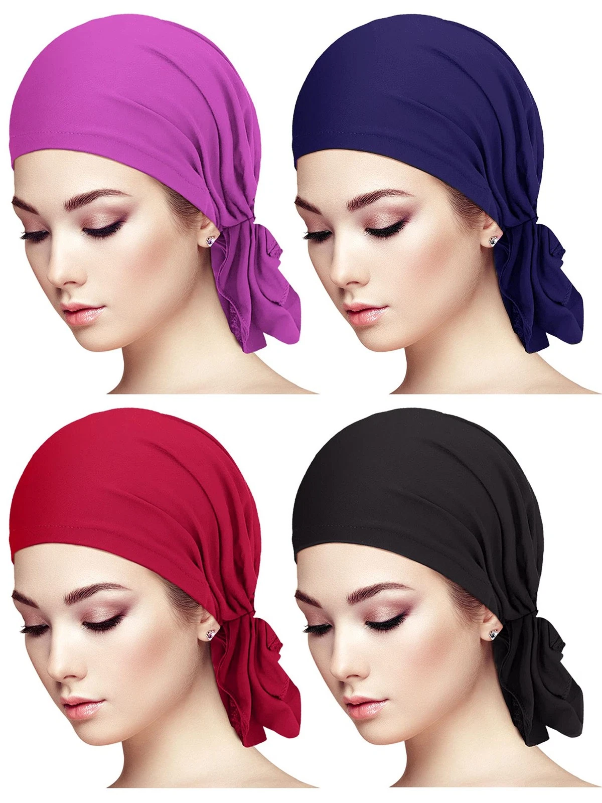 4 Pack Women's SlipOn PreTied Head Scarves Turban Beanie