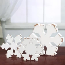 Bucherry 3 Pcs Winter Wooden Snowflake Decor Rustic Retro White 
