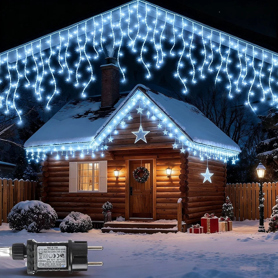 LED Traufe Lichterkette Dachrinne 5/10/15m 8 Modi Timer Außen für Weihnachten - Bild 4 von 4