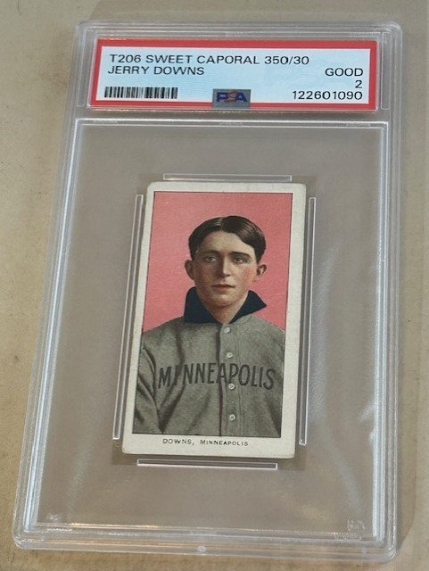 1909-11 T206 SWEET CAPORAL JERRY DOWNS PSA GOOD 2 MINNEAPOLIS BASEBALL CARD.