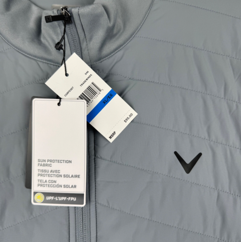 美品⭐️Callaway グレー ジャケット LL Callaway Men's XL Gray Golf Jacket Quilted Full Zip Tradewinds UPF