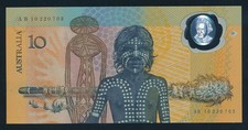 Australia: 1988 Bicentennial $10, 2nd Print. 1ST PREFIX  AB10 , aUNC Cat $360