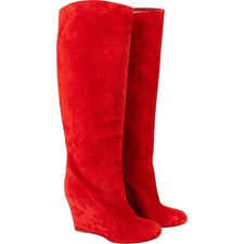 Christian Louboutin Red Suede Tuorloubi Flat Boots (38) Stiefel Schuhe