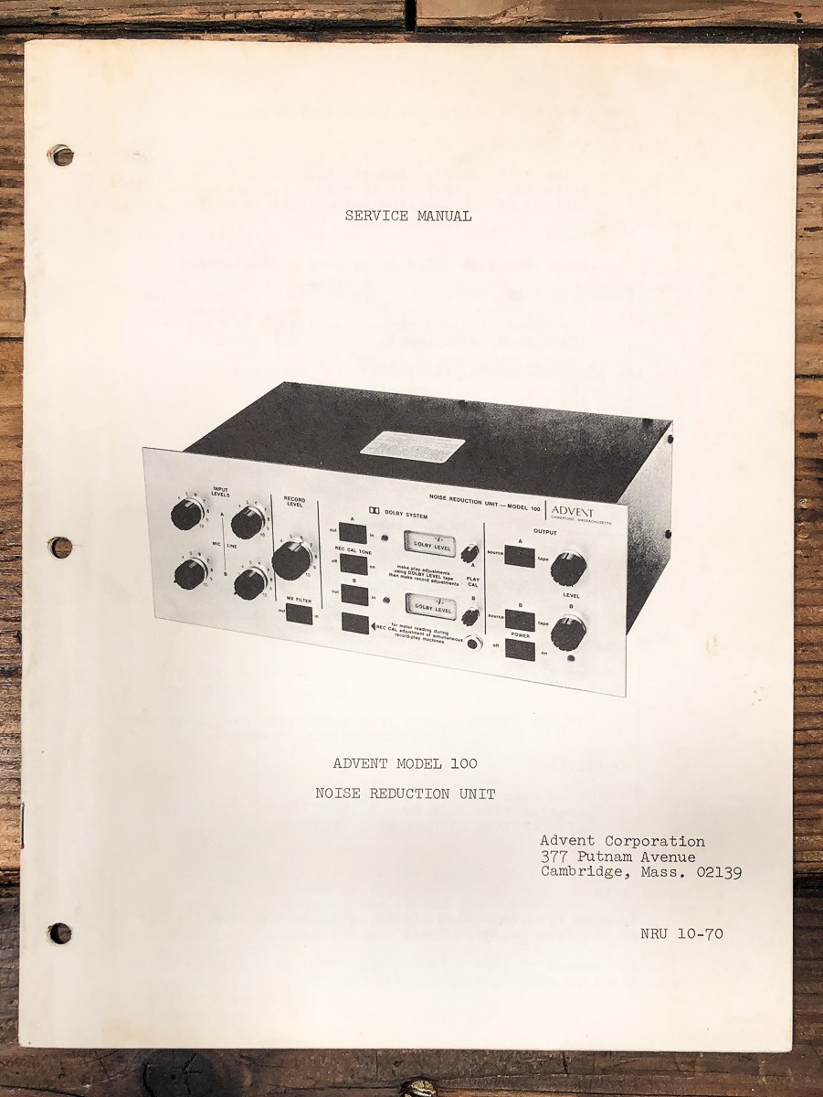 Advent Model 100 Noise Reduction Unit Service Manual *Original*