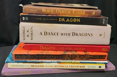 Lot of 8 Dragon Theme Books plus Calendar Novels Coloring and Drawing Codex