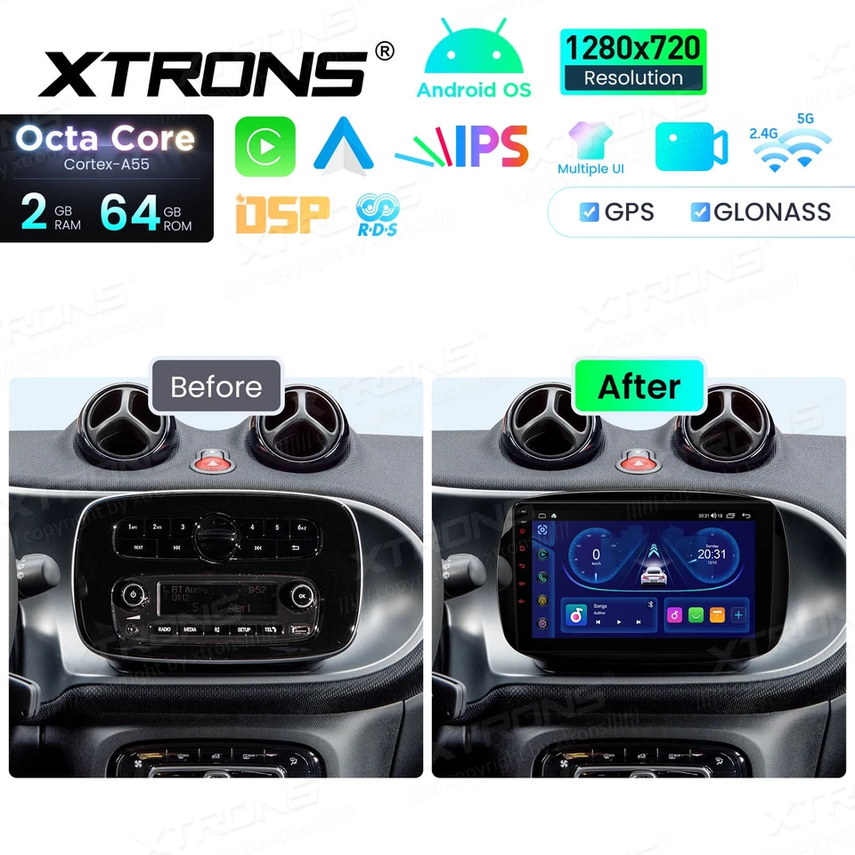 9 Zoll Für Smart Fortwo 451 453 Autoradio Android 14 64G GPS CarPlay RDS DSP IPS - Bild 4 von 4