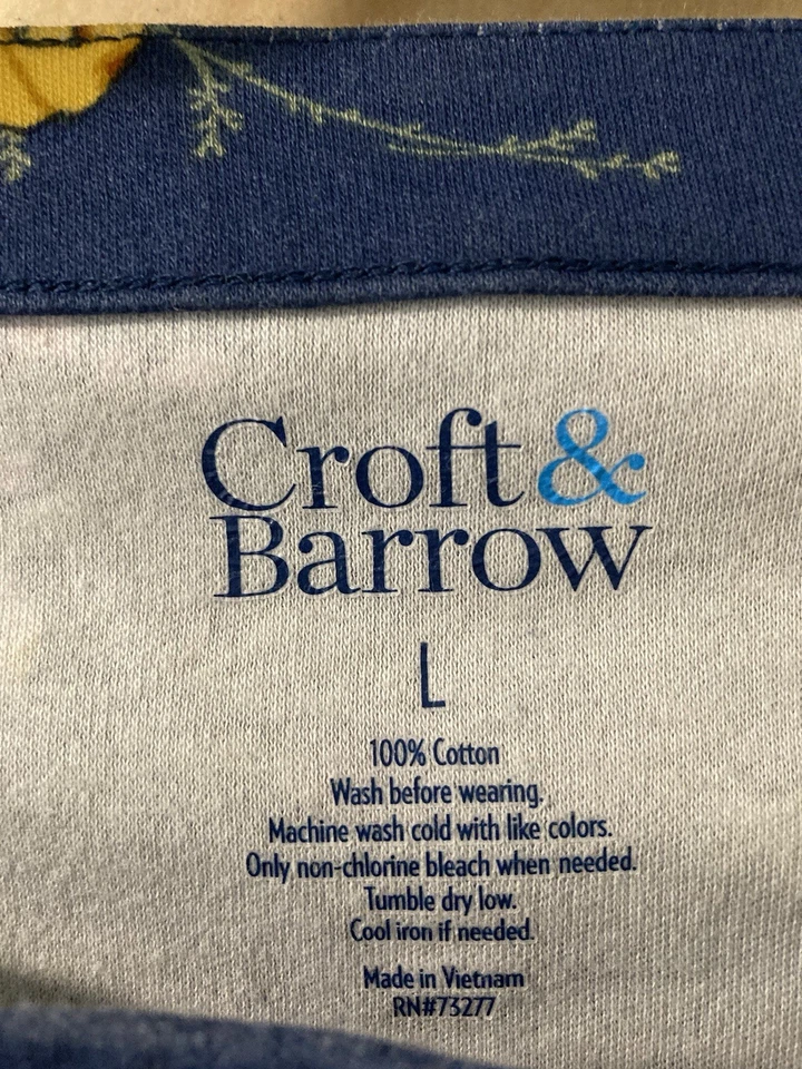 Camiseta Top Croft & Barrow Para Mujer Floral Manga Larga Azul Marino Talla L Foto 2 de 3