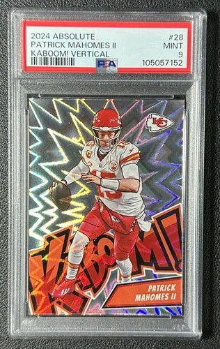 PATRICK MAHOMES II PSA 9 (1 HIGHER) 2024 PANINI ABSOLUTE 28 KABOOM! VERTICAL SSP
