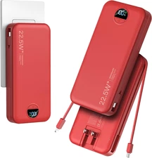 20,000mAh Ultra-Portable Power Bank with Built-in Cables and Fast Charging