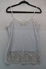 White House Black Market Gray Lace Trim Cami Top-NWT-Large-Cottagecore