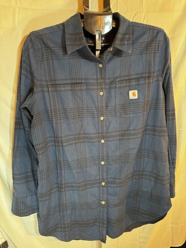 Carhartt Rugged Flex Women’s Flannel Shirt Size L 14-16 Long Sleeve Blue Plaid - Picture 1 of 13