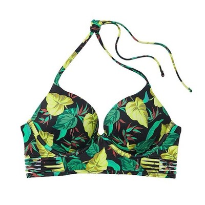 Victoria s Secret Swim Bombshell Push-Up Longline Bikini Top Vintage Leaves 32D