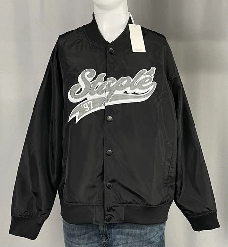 Giacca da baseball STAPLE nera ricamata Coaches nuova con etichette grande