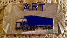 Tractor Trailer Belt Buckle Truck Semi Big Rig Art Hook Fast Silver Metal Blue