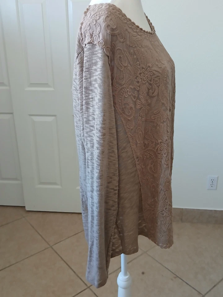 Cato женщина 18/20 Вт кружева верхний серо-коричневый длинным рукавом блузка плюс размер богемное шикарный - Изображение 3 из 4