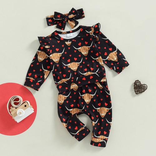 Toddler Kids Baby Girls Outfits Long Sleeve Tops Pants Cow Clothes Tracksuit - Picture 11 of 12