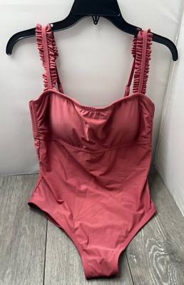 Kona Sol Womens Medium Coverage One Piece Swimsuit, Rose Pink Size L (12-14)