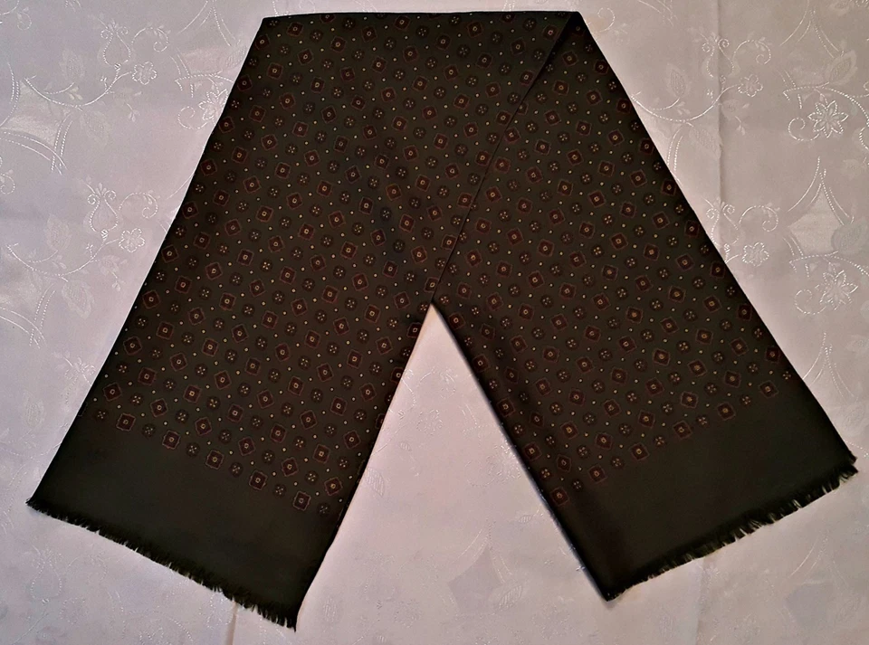 VINTAGE GEOMETRIC ART GREEN BROWN ACETATE LONG MEN'S SCARF - Изображение 4 из 4