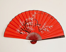 Large 48 27.5 Inch Oriental Wall Hanging Folding Fan in Plum Flower  Bird