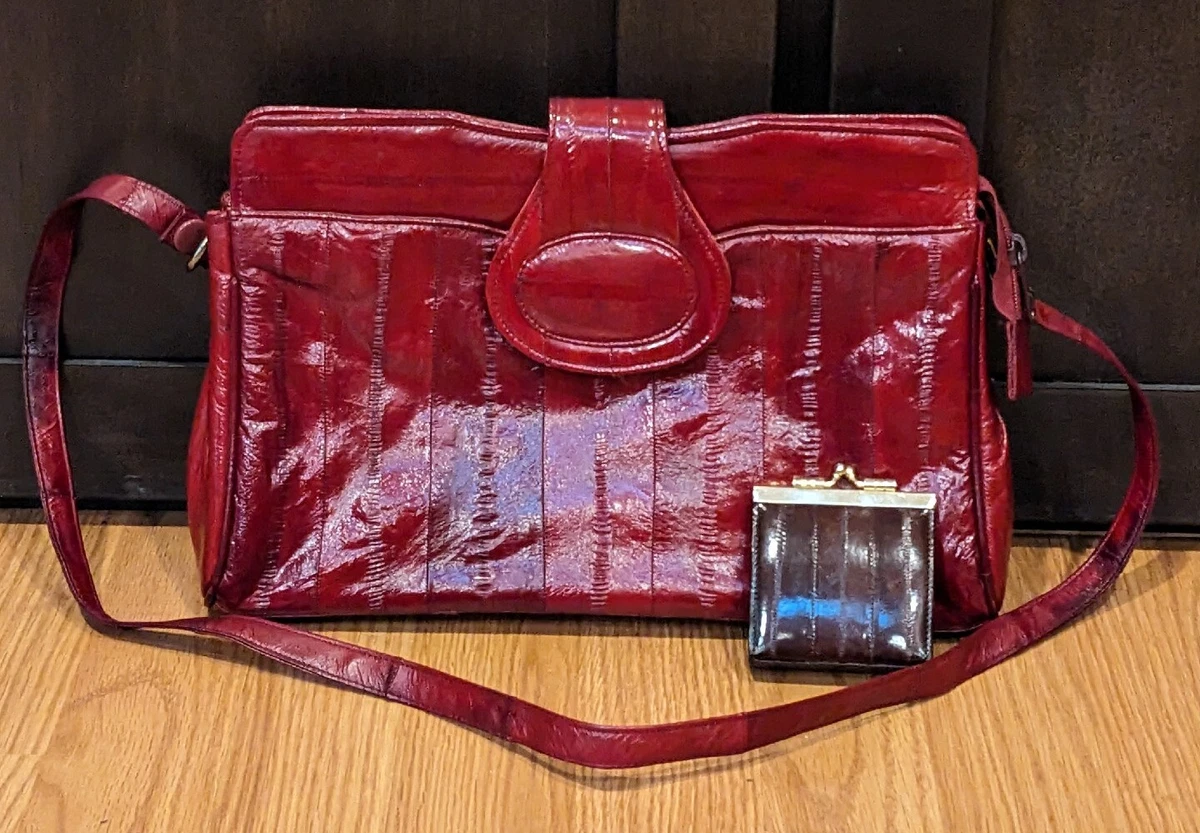 Vintage EEL Skin Purse Red Magnet-Closure - Made in Korea READ DESCRIPTION