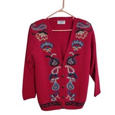 VTG 90's Alfred Dunner Chunky Red Button down cardigan SZ MP Made in the USA