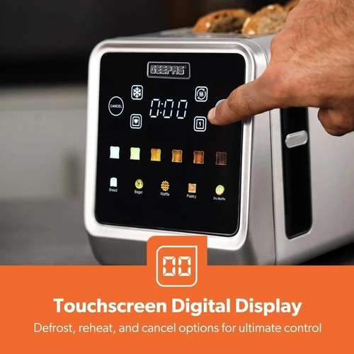 Tostadora GEEPAS DIGITAL 4 Rebanadas Ranuras Largas Extra Anchas para Bagels Crumpets 1450W - Imagen 8 de 9