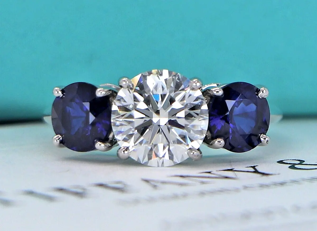 Platinum Blue Sapphire Engagement Ring 3 Stone Vintage Blue Sapphire Ring  With Diamond Trillions - Etsy