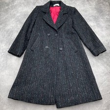 Rothschild Coat Women 14 Black Multi Wool Double Breast Dress Lined Usa Vtg