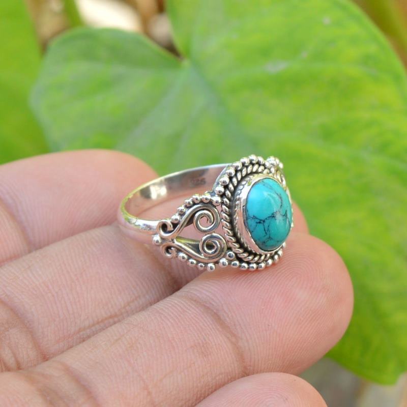 925 Sterling Silver Indian Style Turquoise 100% Genuine Ring