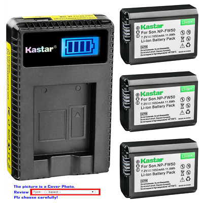 Kastar Battery LCD USB Charger for Sony NP-FW50 BC-VW1 & SLT-A55 NEX-3 NEX-3N