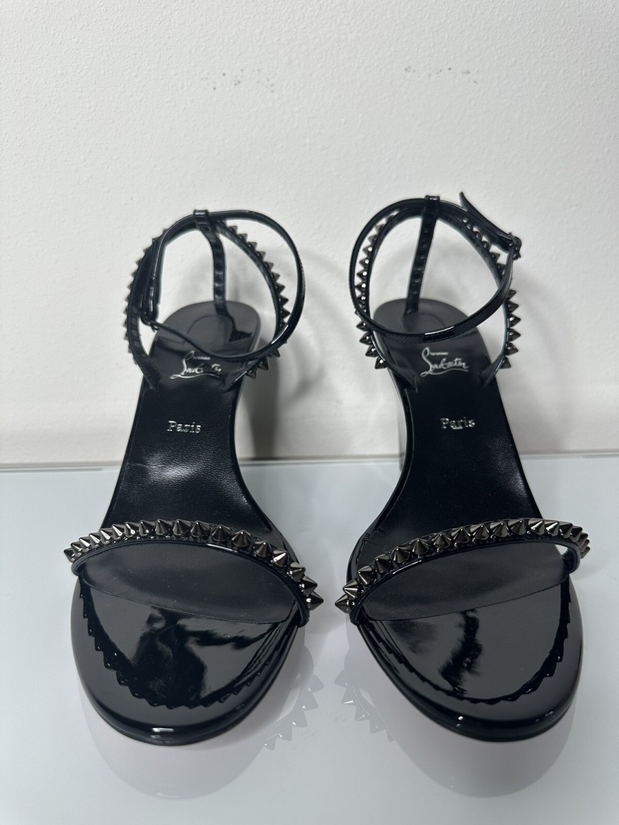【CHRISTIAN LOUBOUTIN】studded patent-leather wedge サンダル NIB Christian Louboutin Black Patent Leather So Me Wedge