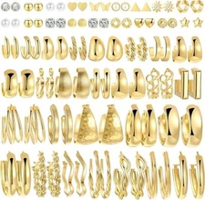 45 Pairs Gold Hoop Earrings Set for Women Multipack, Hypoallergenic Chunky Twist