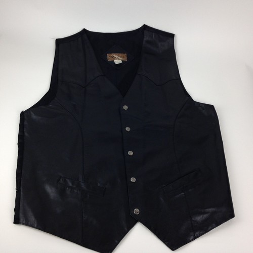 Gilet Modal Vintage Pelle Nero Anteriore Western Biker Oklahoma Bottoni Stato XL - Foto 3 di 6