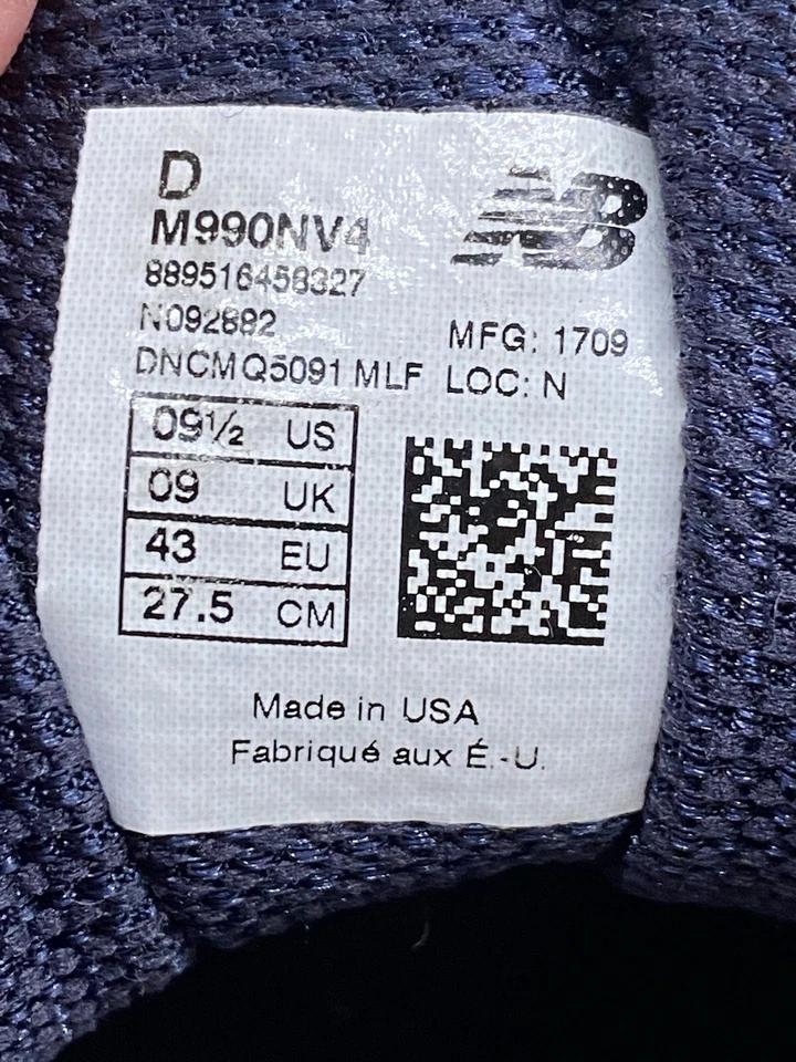 Новый баланс 990v4 M990NV4 темно-синий замши сделано в США размер 9,5 D мужские туфли - Изображение 2 из 4