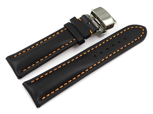 Boucle Déployante Papillon - Cuir De Veau Grain Croco Orange - Tailles 18 à 24 Mm - Neuf Avec étiquettes