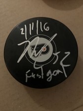 Nick Cousins signed puck Philadelphia Flyers NHL autographed First Goal Inscrip