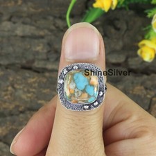 Oyster Turquoise 925 Sterling Silver Boho Statement Designer Handmade Ring