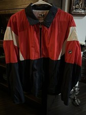 VTG FILA Men's Full Zip Windbreaker Jacket Nylon Red White Blue LG Bjorn Borg