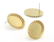 1 pair Oval Earring Base Prong Stud Posts Bezel Blank raw brass 4306