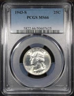 1943-S Washington Quarter graded MS66 by PCGS Gorgeous Gem Quality PQ+