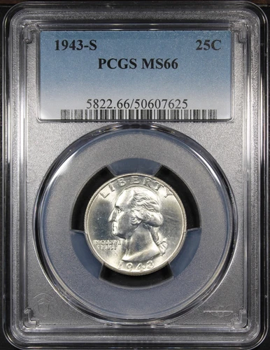 1943-S Washington Quarter graded MS66 by PCGS Gorgeous Gem Quality PQ+