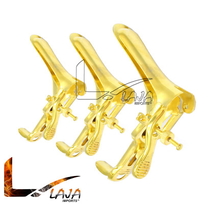 Set Of 3 Full Gold Graves Vaginal Speculum ( S M L ) Ob/gynecology Instruments