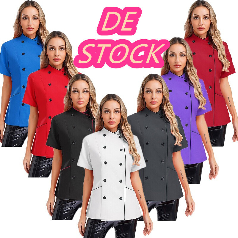 Damen Kochjacke Mit Knopf Kurzarm Koch Jacke Bäckerjacke Kochhemd Chef-Uniform