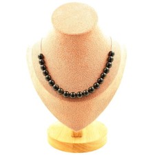 Necklace 20 Golden Obsidian Beads 8 Mm. Stainless Steel Chain Necklace Women