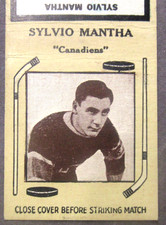HOF 1936 SILVIO MANTHA CANADIENS hockey tan Diamond Matchbook cover w/striker