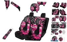 Deer Universal Fit Car Seat Covers Full Set Pink Deer Pink American Flag