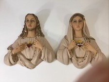 Vtg Jesus Sacred Heart and Mary Immaculate Heart 1950s Chalkware Wall Plaques