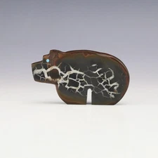 NATIVE AMERICAN ZUNI SEPTARIAN NODULE BEAR FETISH BY KENRIC LAIWAKETE